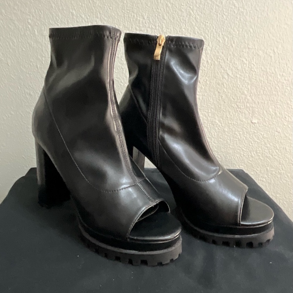 Fashion Nova Black Peep-Toe Heeled Booties